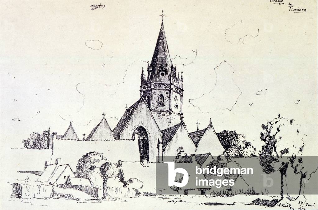 Drawing by Adolf Hitler depicting the village of Ardoye in Flanders 1917.