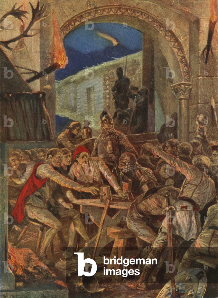 "Das Fest von Robert de Comines' Männern in Durham (Farbe litho)" von Richard Caton II Woodville