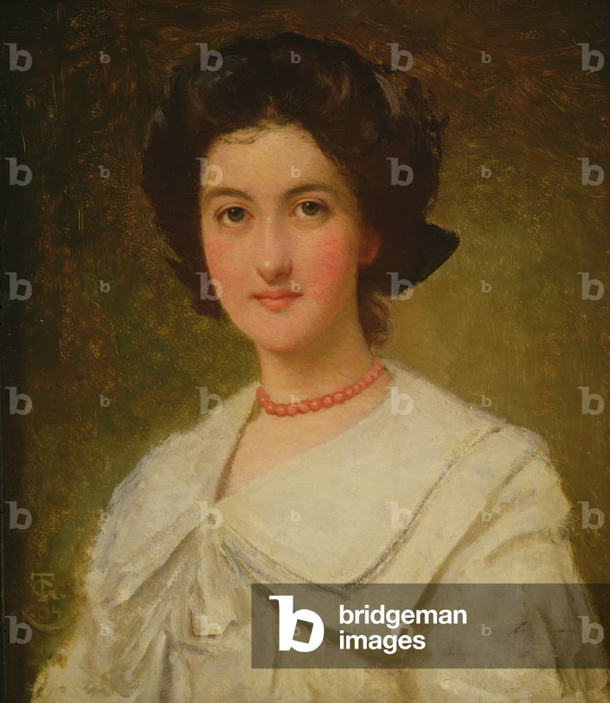 Immagine di Dipinto "ritratto di una signora con un rosso collana", 1904 di Thomas Cooper Gotch, b/w