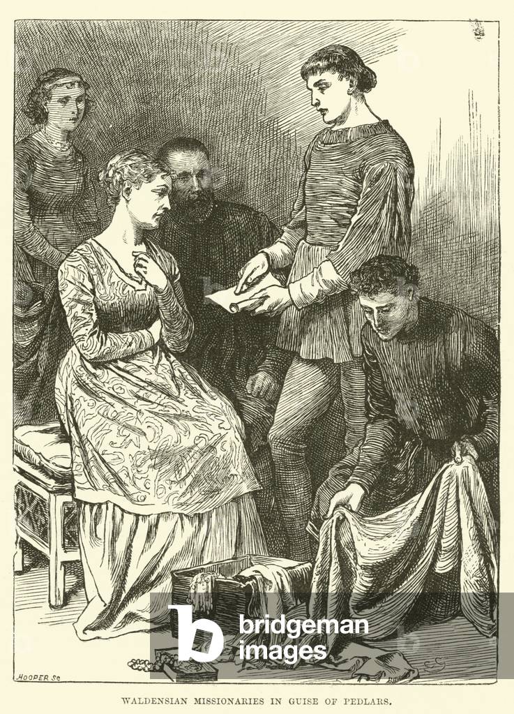 Waldensian Missionaries in Guise of Pedlars (engraving) by English Artist, b/w