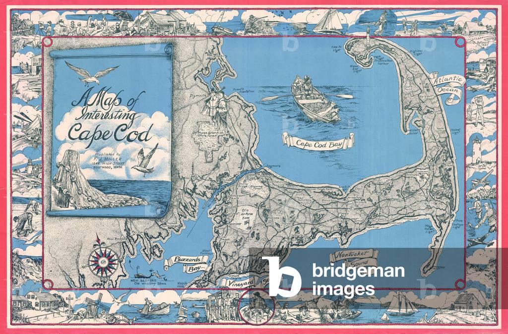Image of Vintage Tourist Map of Cape Cod, 1945 (lithograph) by American ...