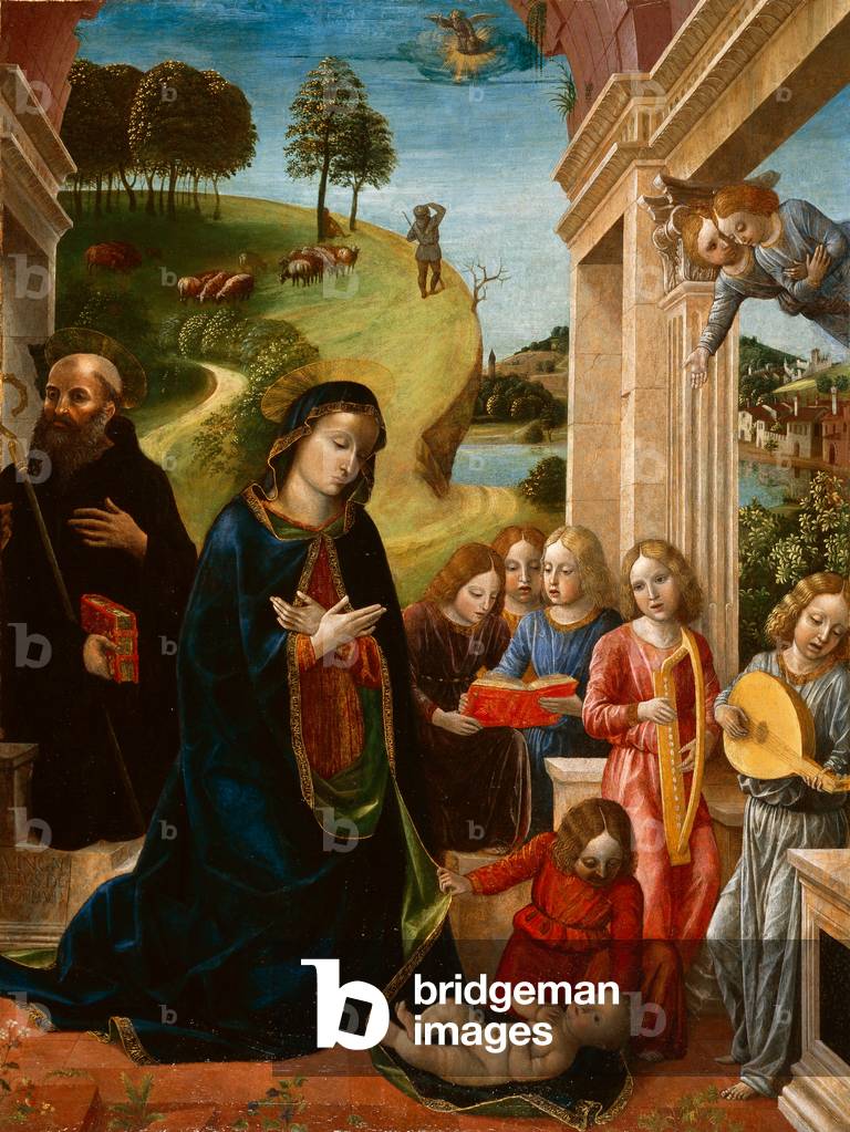 Image of Painting depicting Adoration of the Child with St. Benedict and Angels, c.1478 by Vincenzo Foppa