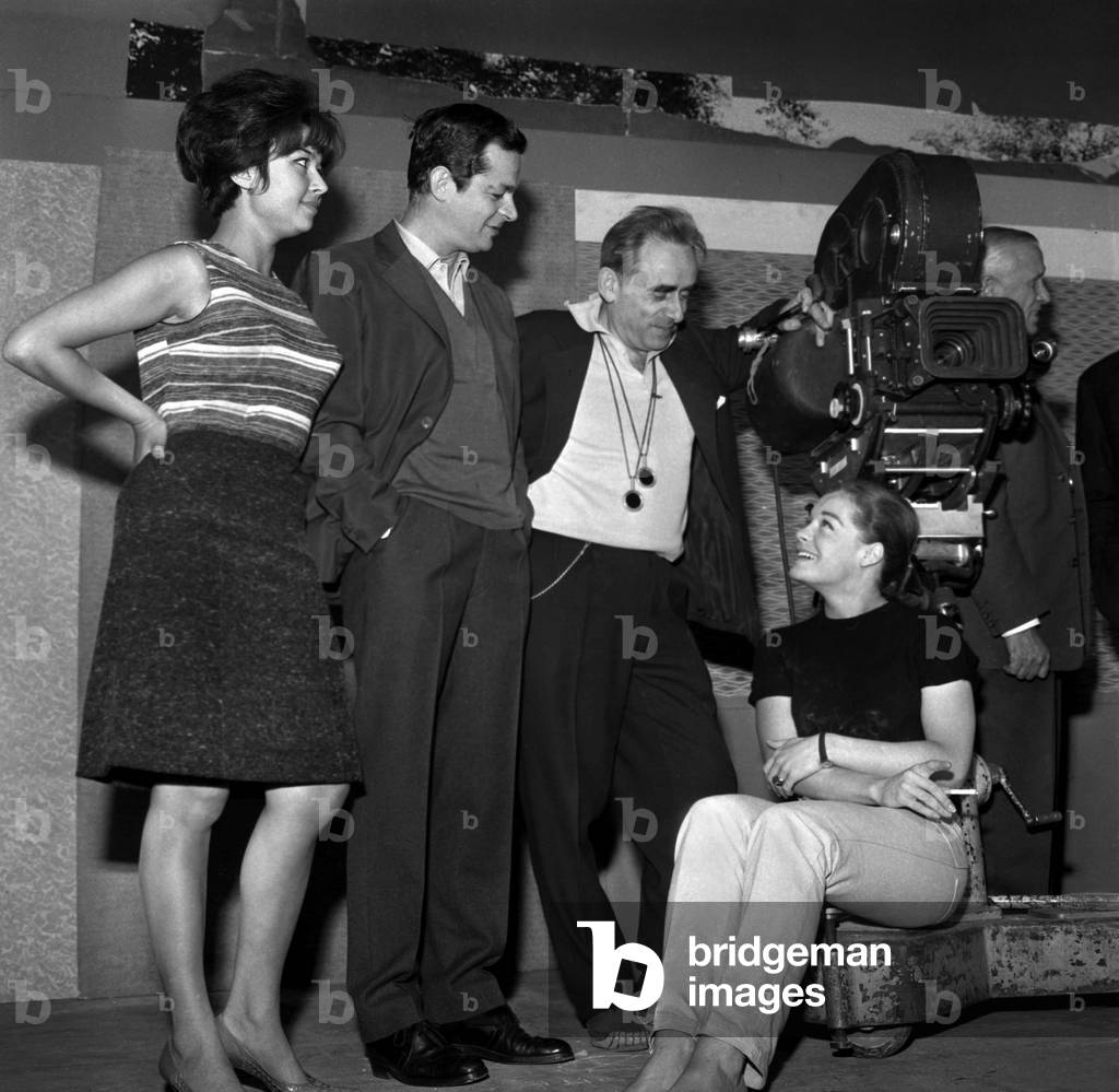 Sul set del film «L'Enfer» il 20 giugno 1964: Dany Carrel, Serge Reggiani, il regista Henri-Georges Clouzot e 