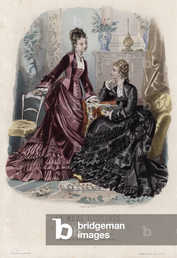 Piatto moda francese, fine sec. XIX (incisione a colori)