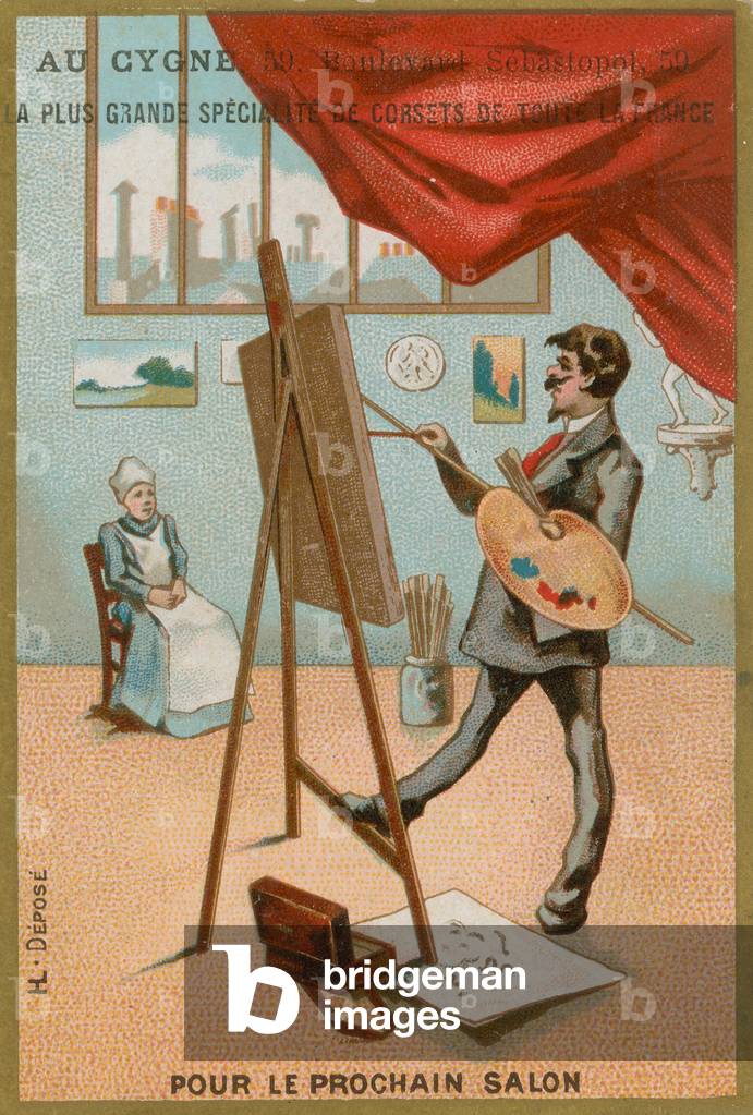 Künstler malte eine sitzende Frau. (Chromolitho)