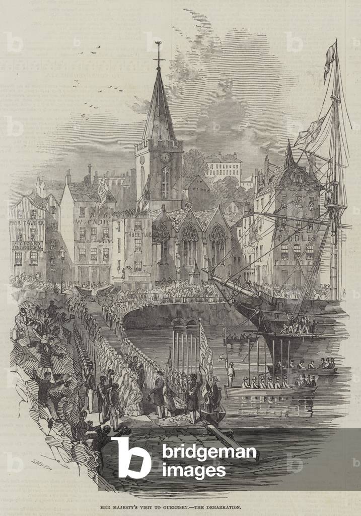 "Besuch Ihrer Majestät in Guernsey" 1846 von English School, b/w