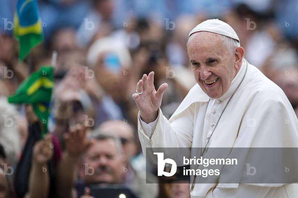 Image of Photography depicting Pope Francis arrives for his weekly general audience in St. Peter's Square at t