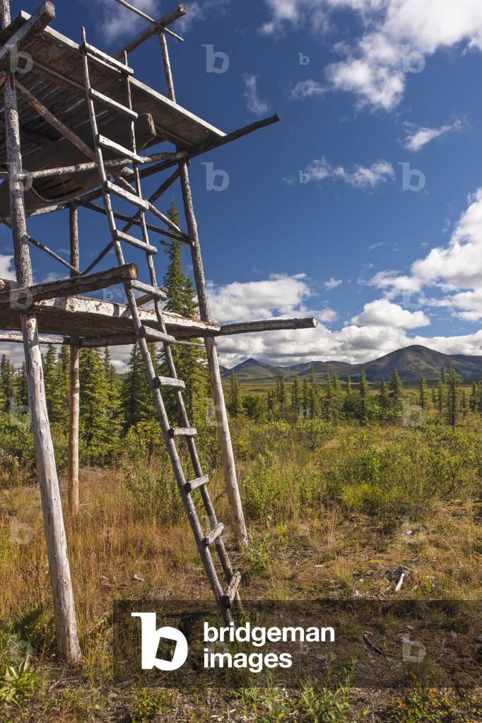 Image of Log cache at a cabin site on the Noatak River,
