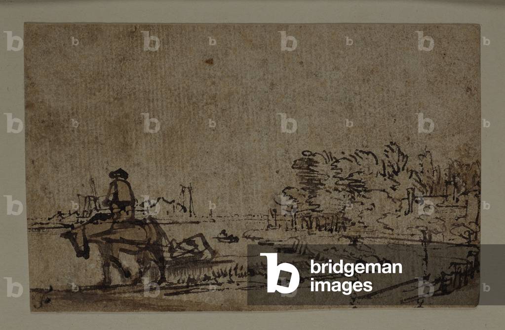 Blick auf den Amstel, mit einem Pferd Abschleppen eines Lastkahn, um 1650 (Stift & Tinte mit brauner Wäsche au