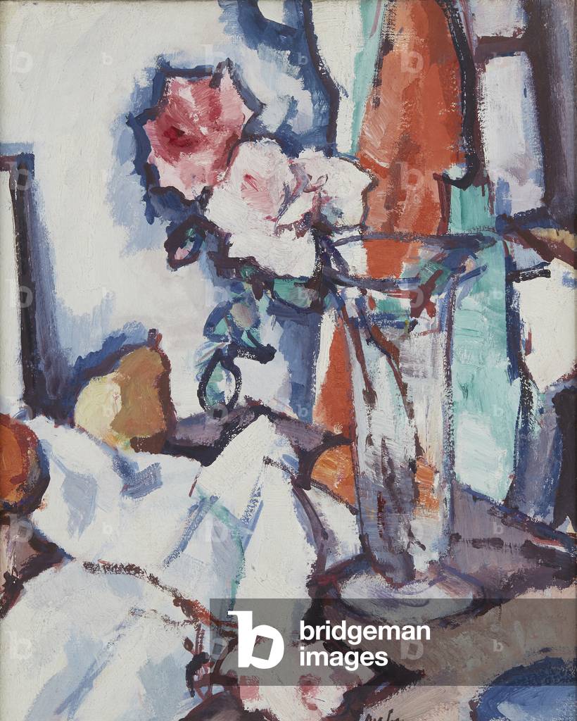 Immagine di Dipinto "Natura morta di rose e pera (olio su tela)" di Samuel John Peploe