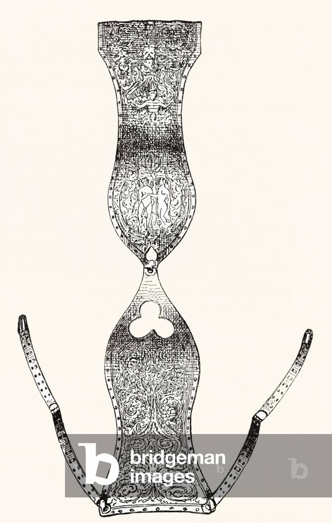 A 16th century silver chastity belt., b/w