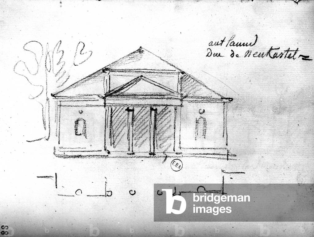 Bild von Zeichnung "Architektonische Skizze aus „Reisen in England“" 1766 von Francois-Joseph Belanger, b/w