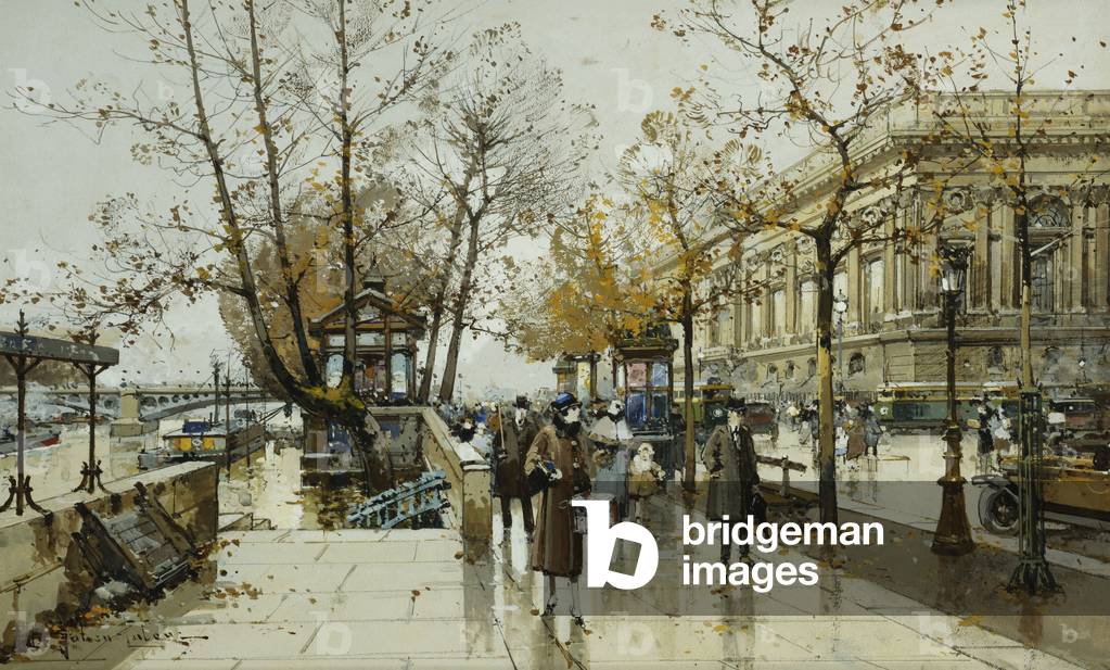 Le Quai de Louvre, Parigi, (matita e acquerello intensificato con bianca su cartoncino)