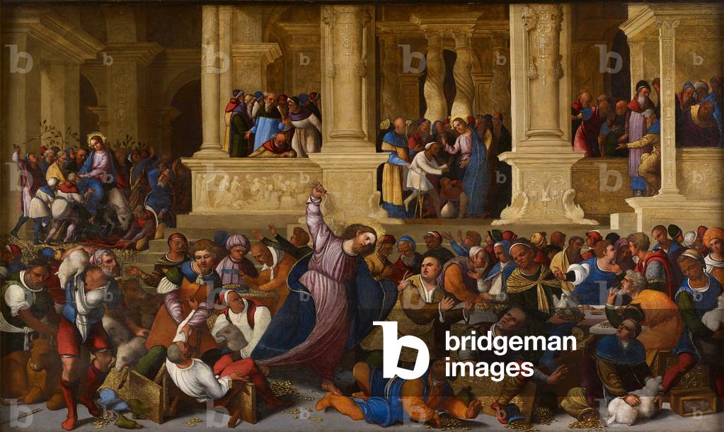 Christus schleudert die Money Changers aus dem Tempel, 1527 (Öl auf Holz)