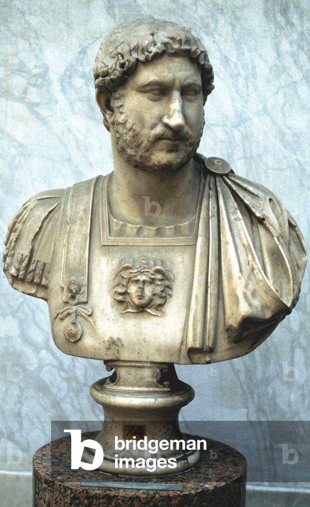 "Adriano: Publio Elio Adriano (76-138) imperatore romano da 117. Fondatore di Adrianopolis. Busto ritratto."