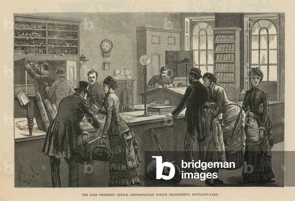 Das Fundbüro in Scotland Yard (Gravur)