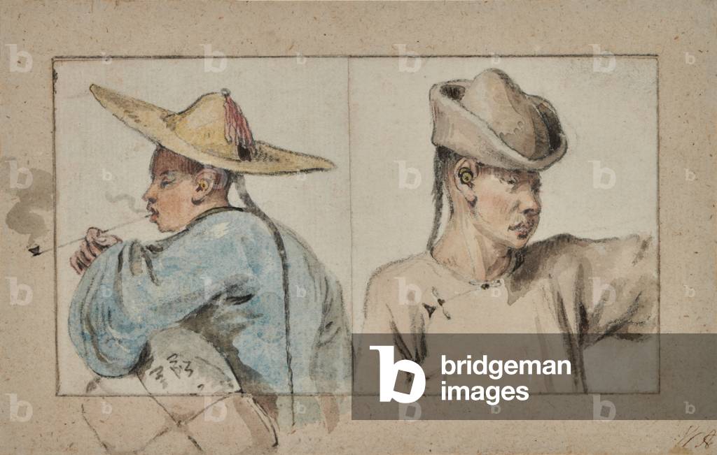 Soldats et civils chinois, 1793 (aquarelle)