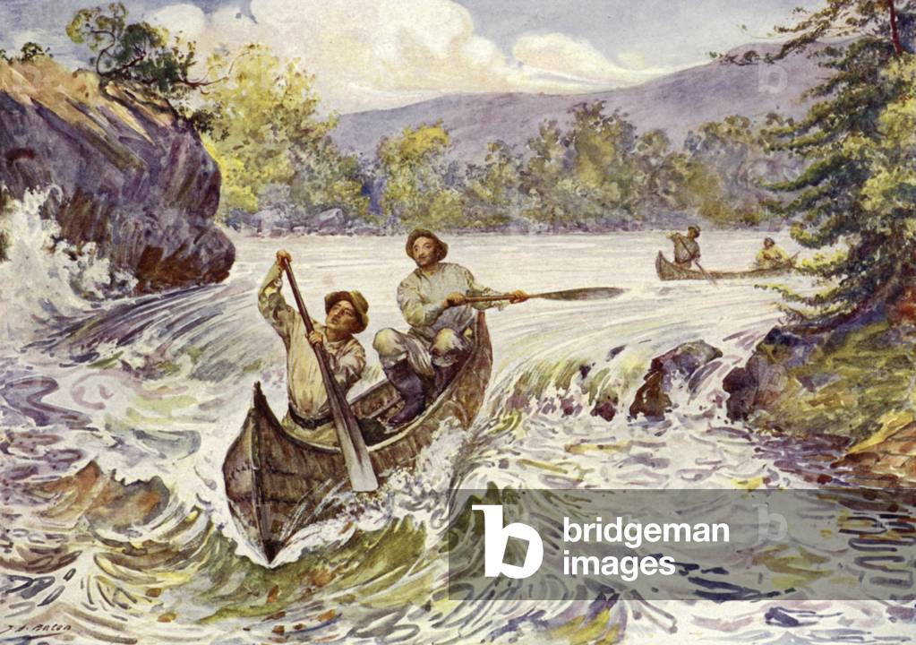 "Canadesi sparano rapide in canoa (colore lito)" di John Henry Frederick Bacon
