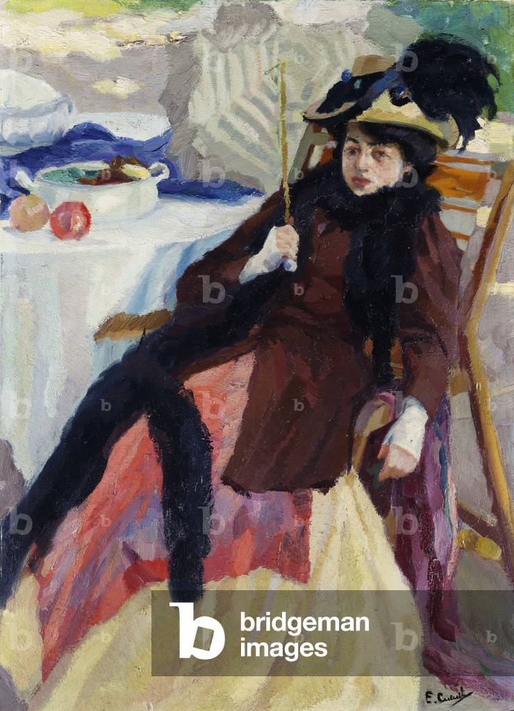 signora con un ombrellone, (olio su tela)