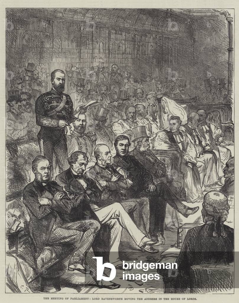 Die Sitzung des Parlaments, Lord Ravensworth Verschieben der Adresse im House of Lords (Gravur)