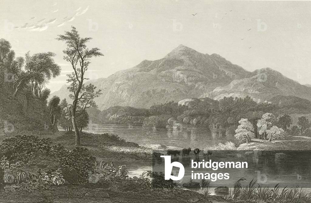 East end of Loch Katrine and Benvenue (engraving) by English Artist, b/w