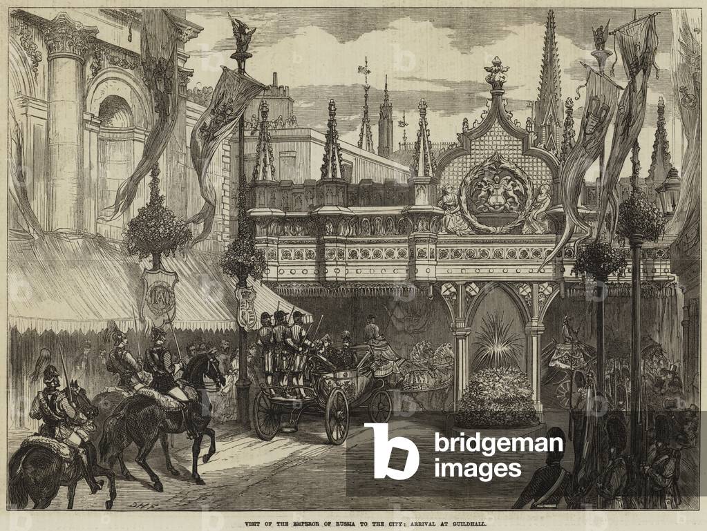 Besuch des Kaisers von Russland in die Stadt, Ankunft in Guildhall (Gravur)