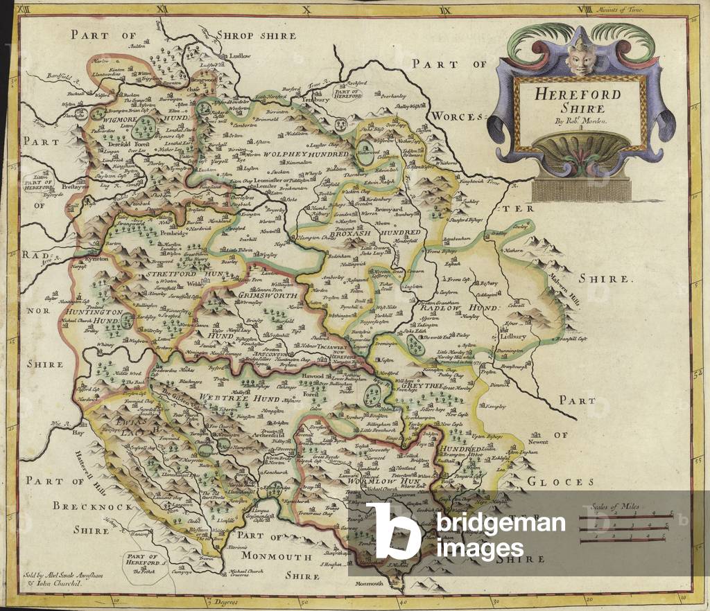 Karte von Herfordshire (Farbgravur)