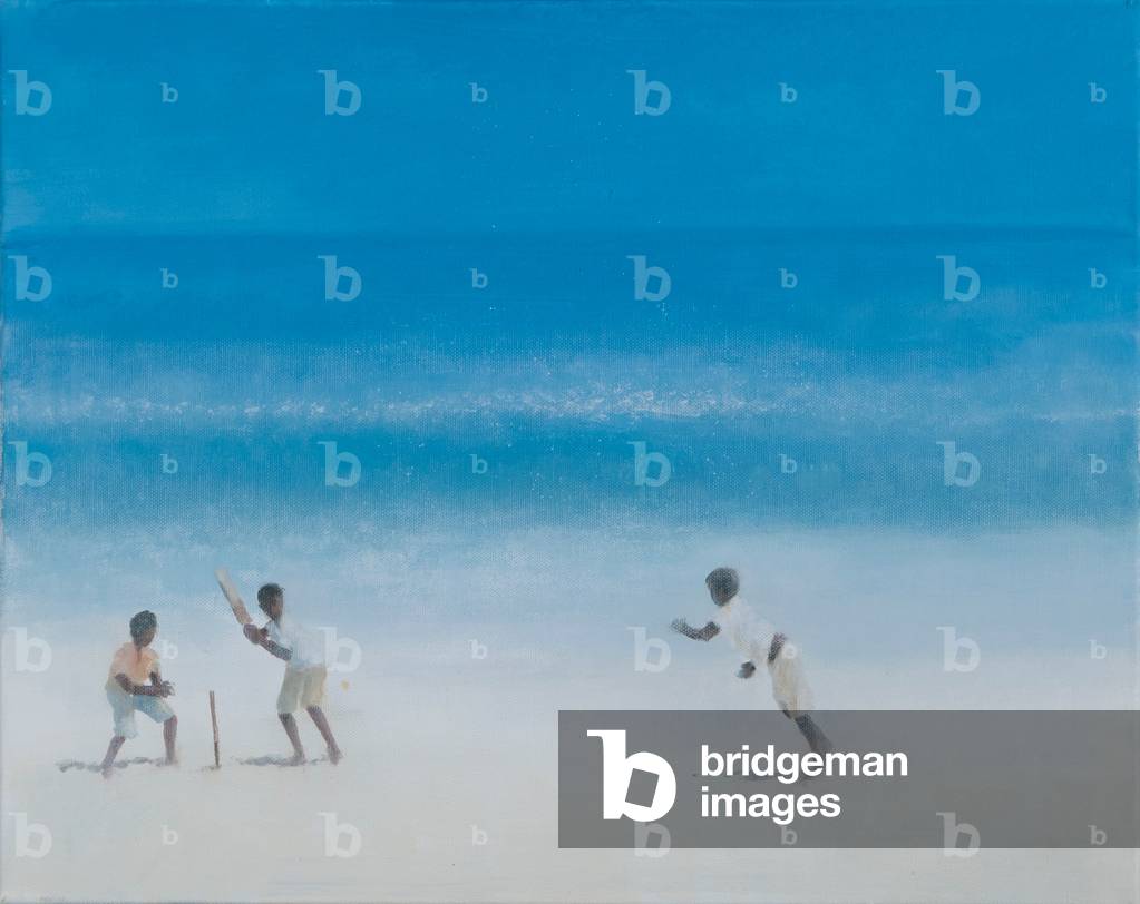 Bild von Gemälde "Cricket am Strand", 2012  von Lincoln Seligman, b/w
