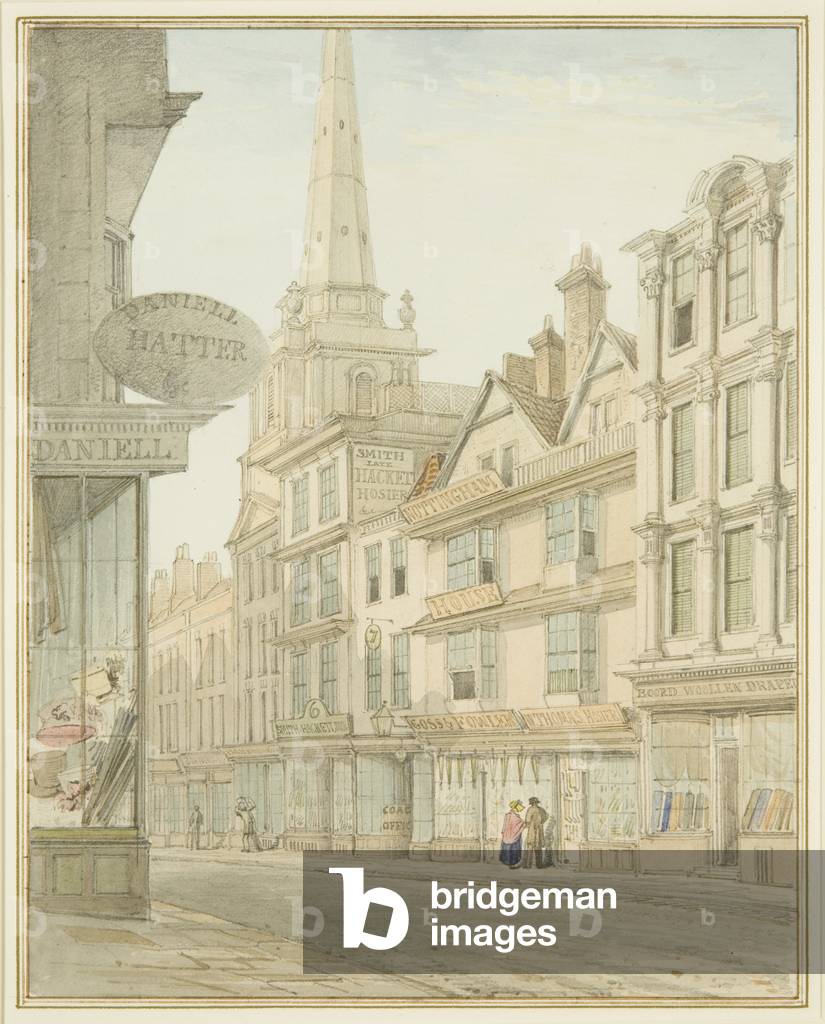 Wine Street, mostrando la casa di Yeamans sulla destra (w/c su carta)