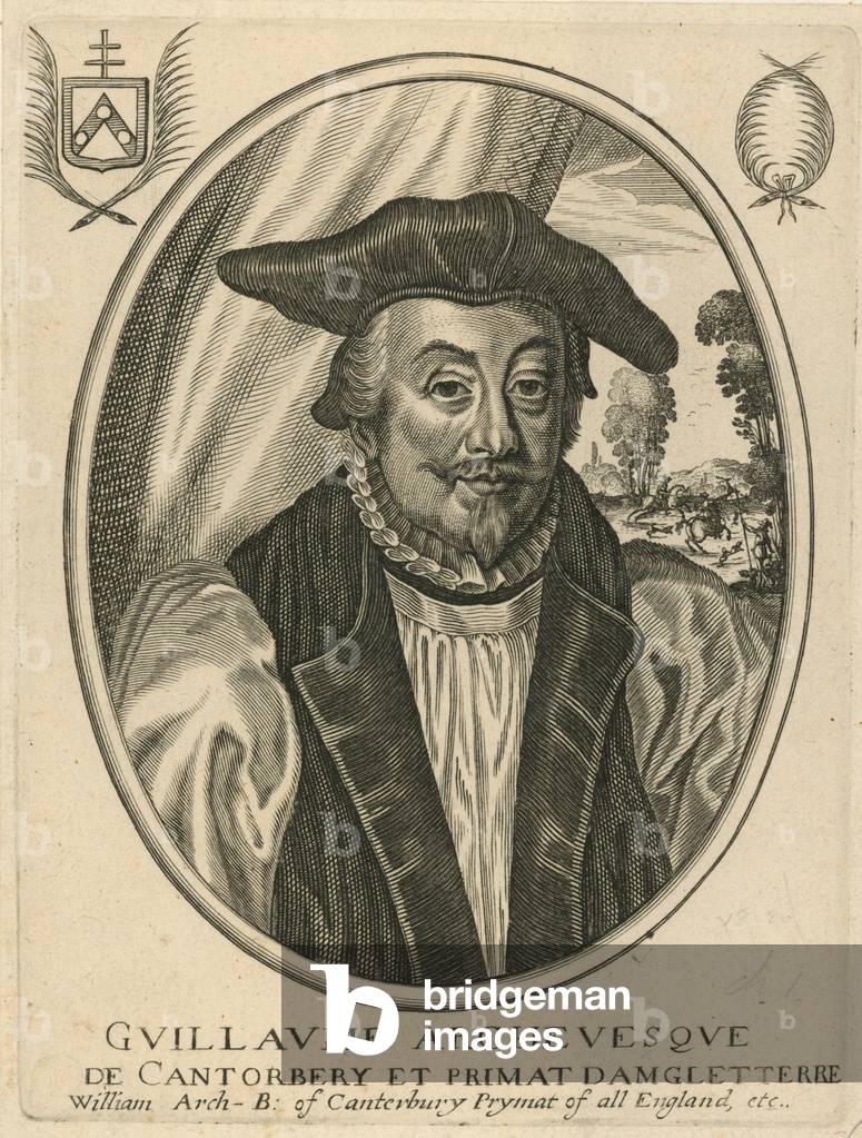 "Porträt von William Laud (gravieren)" von English School, b/w