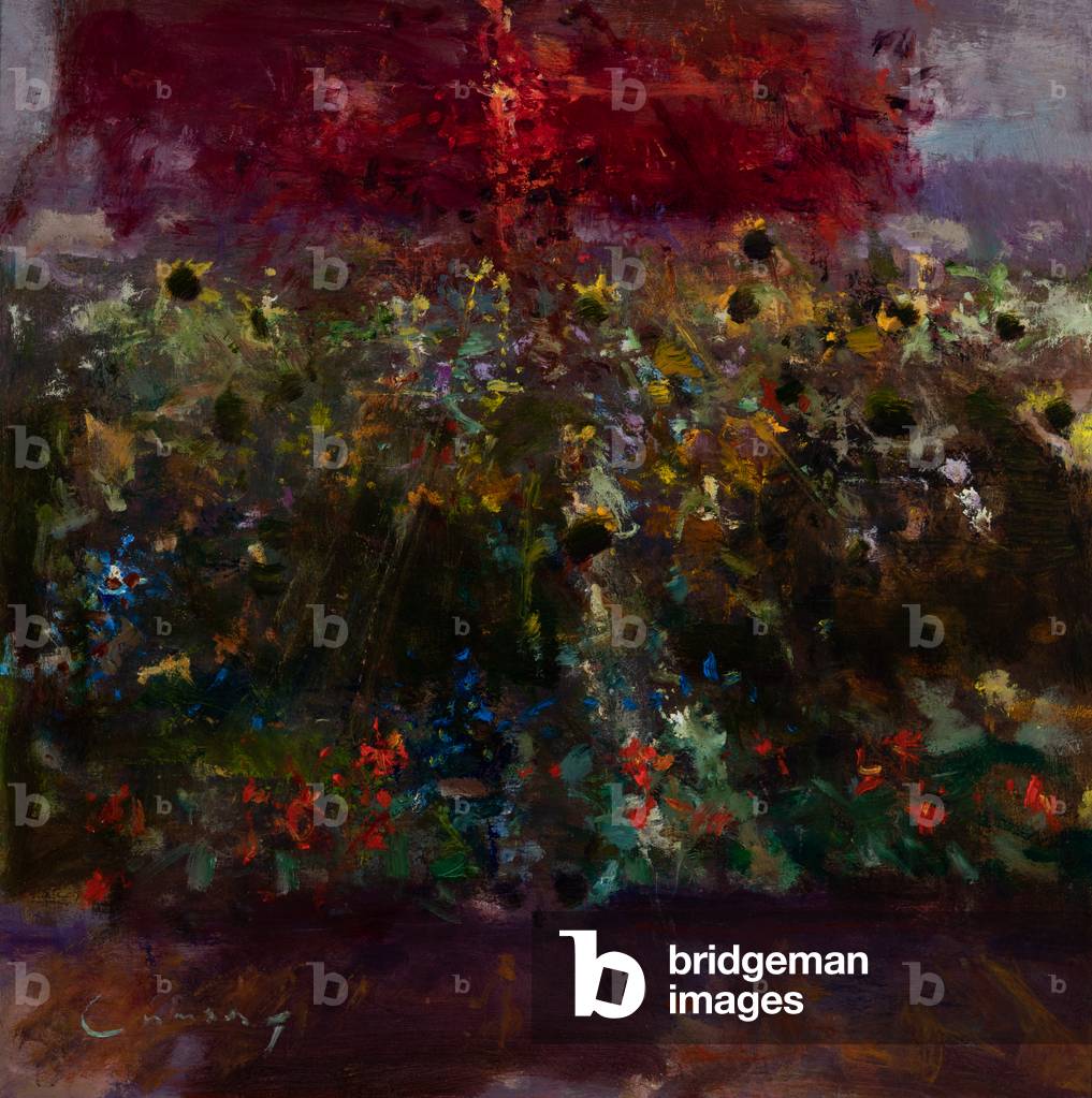 Giardino di agosto, Sera, 2020 (olio a bordo)