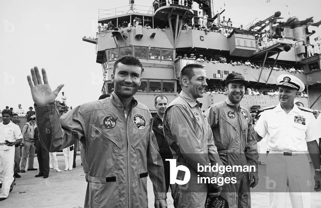APOLLO 13 RESCUE, 1970 Astronauts Fred Haise, John Swigert, and James