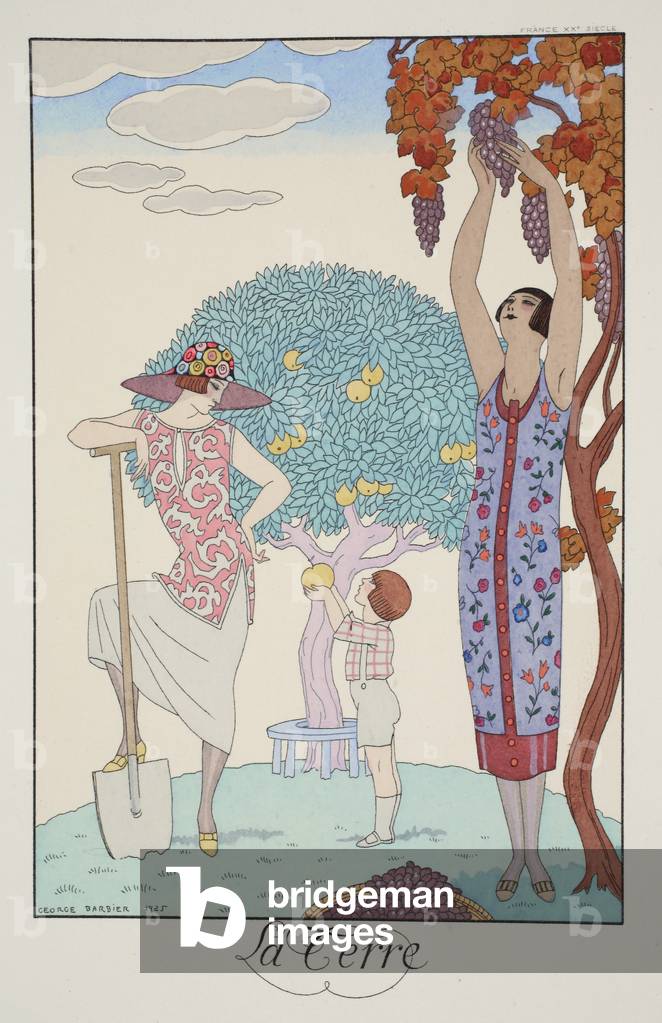 Erde, von 'Falbalas & Fanfreluches, Almanach des Modes Présentes, Passées et Futures', 1925 (Farblitho)