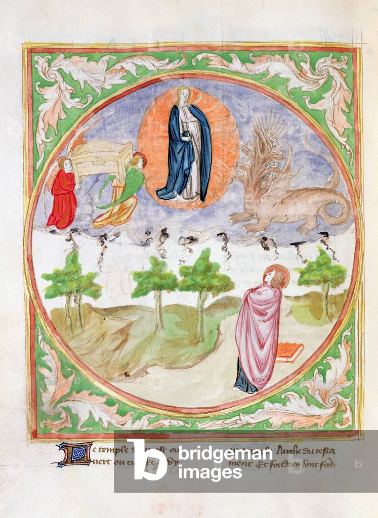 Ms. 28/1378 fol.71v The Woman and the Seven Headed Dragon, from 'Histoire Extraite de la Bible et Apocalypse '