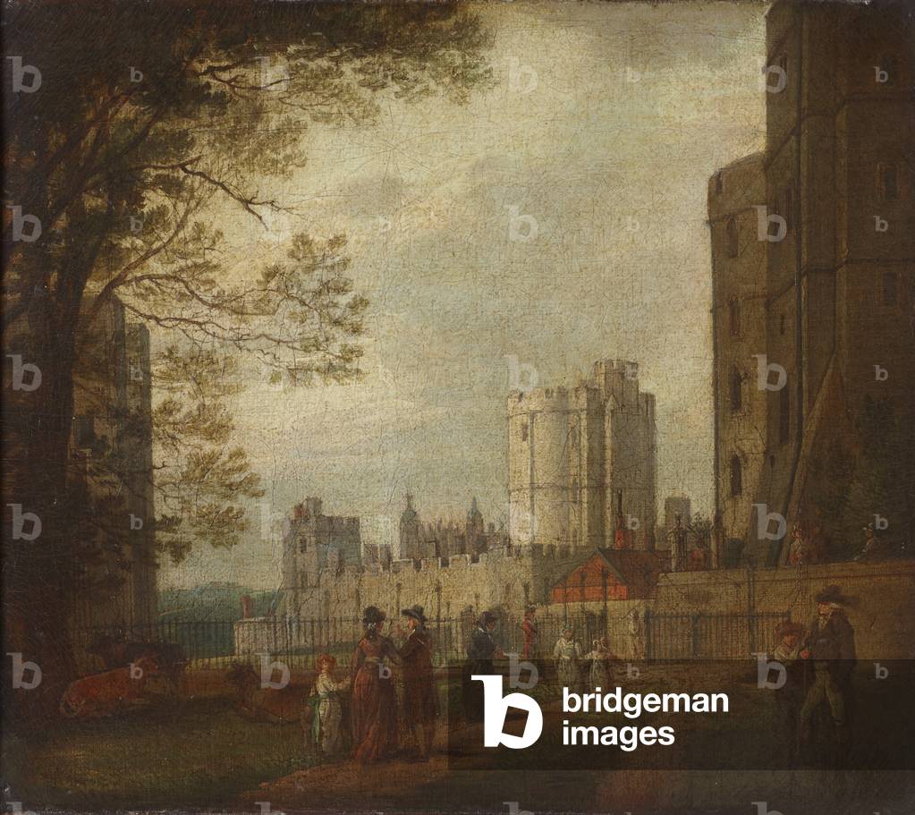 Bild von Gemälde "Der Winchester Tower" 1801 von George Henry Harrison, b/w