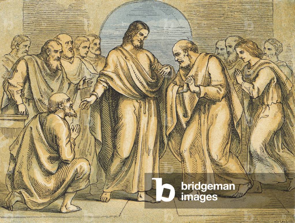 Der Unglauben des Thomas (farbige Gravur)