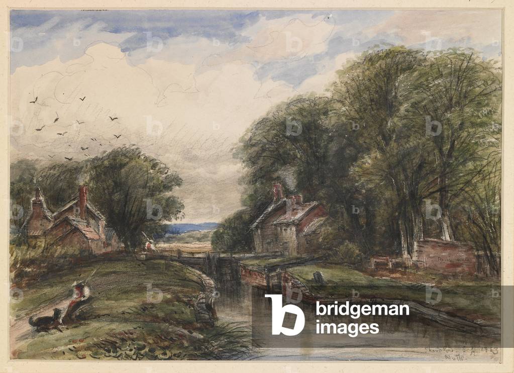 La chiusa di Shardlow, con il cottage del custode, 1883 (acquerello con gessetti e matita su carta)