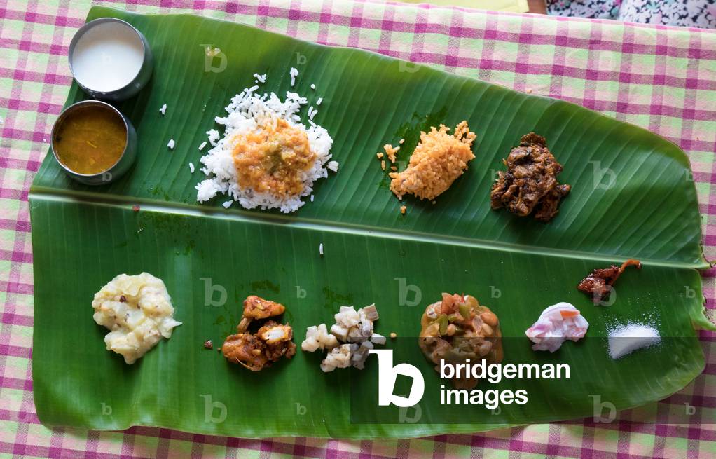 Banana leaf thali, Chettinad, Tamil Nadu, India September 2018 (photo)