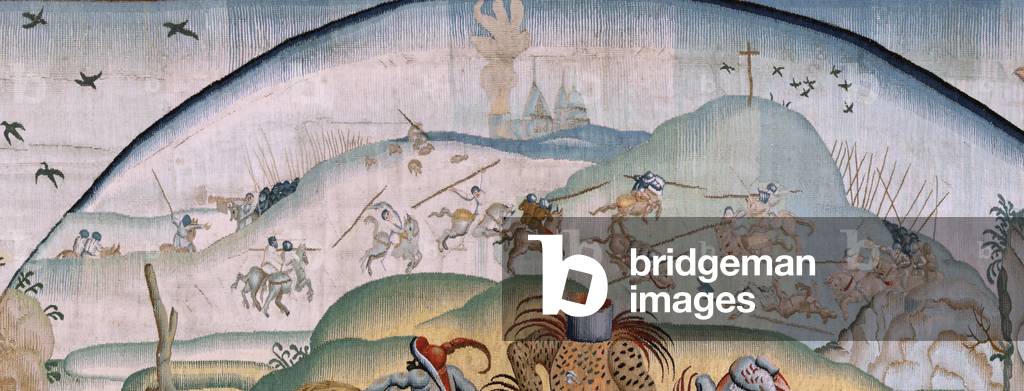 Image of Tapestry depicting Flemish tapestry. Series Four tapestries after Hieronymus Bosch. Tribulations of h