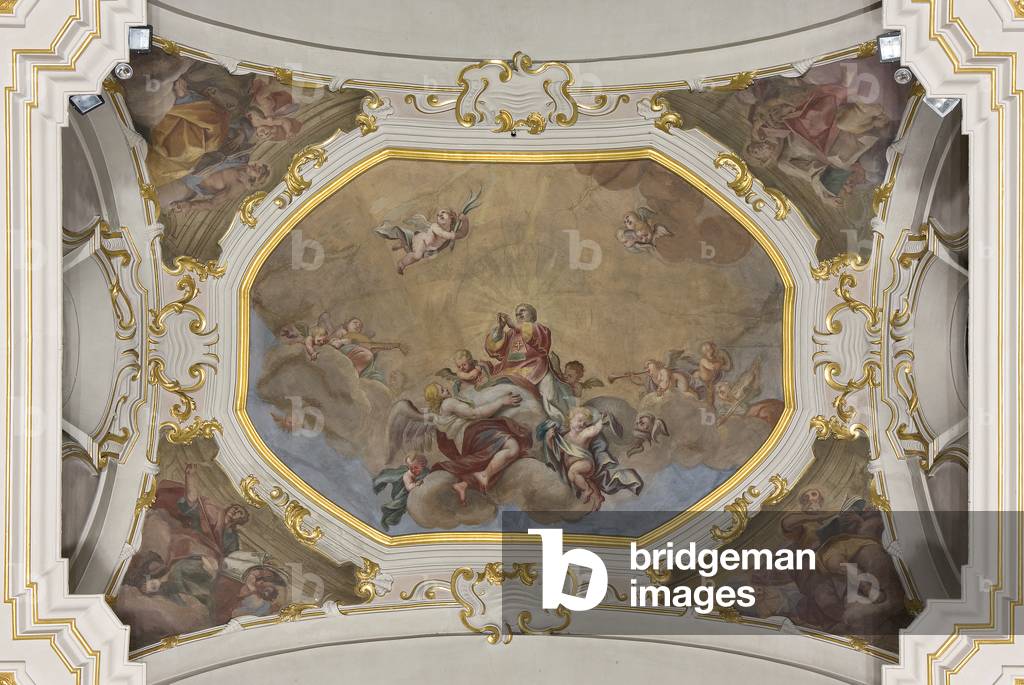 Bild von Gemälde "Dreifaltigkeit und der heilige Stephan in Herrlichkeit mit den vier Evangelisten" von Unknow