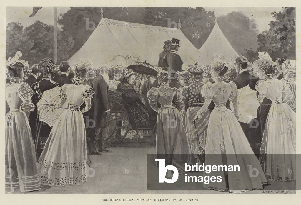 Image of Print depicting The Queen's Garden Party at Buckingham Palace 1897 by Lucien Davis, b/w