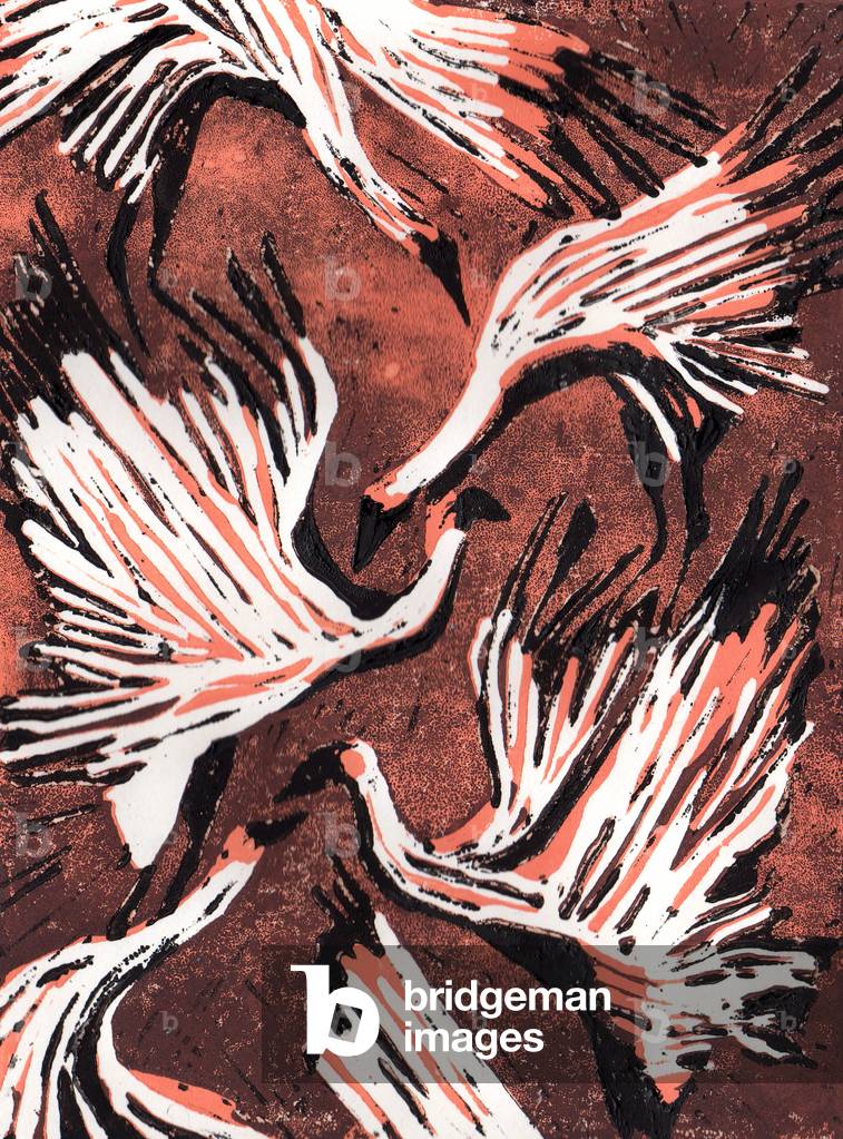 Flamingos 2, 2021, (Linoprint)