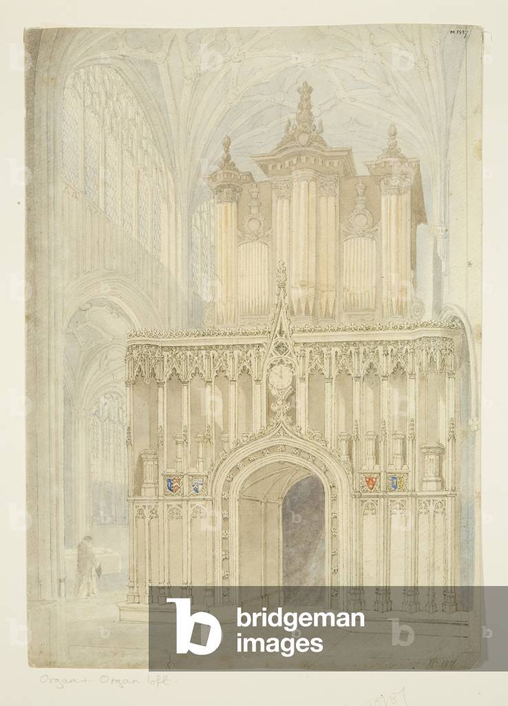 Bild von Zeichnung "Orgel und Orgelempore der St. Mary Redcliffe Kirche" 1840 von Samuel Griffiths Tovey