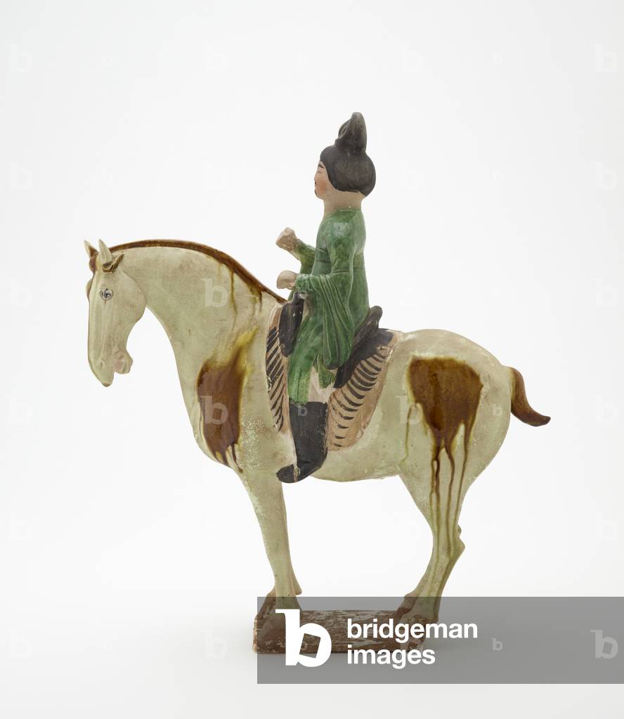 "Uomo a cavallo", c.700-750 di Tang Dynasty Chinese School