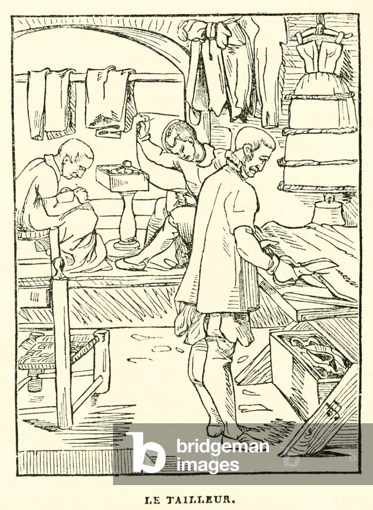"Le tailleur (incisione)" 1801 di French School, b/w