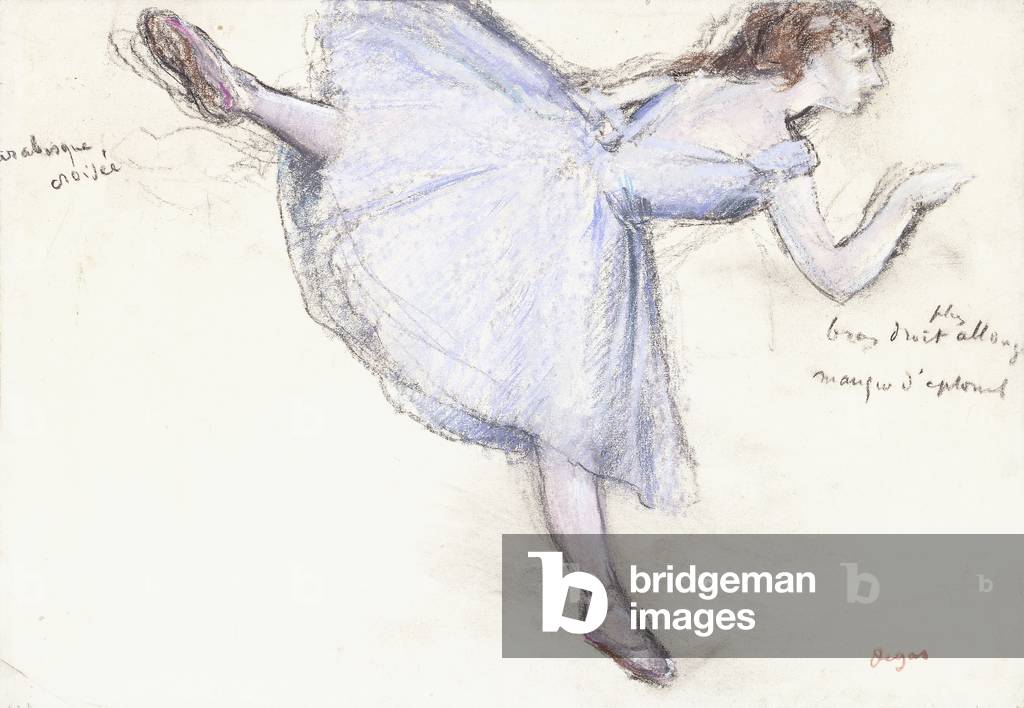 Arabesque ballerino in profilo vista, 1885-90 (pastello e carboncino su carta)