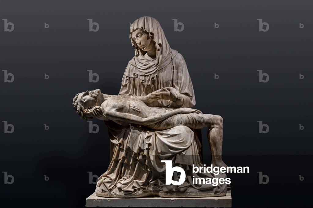 Vesperbild (Lamentazione), scultura in alabastro, dal cerchio del Maestro di Rimini, c.1430.