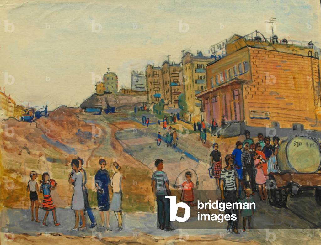 Immagine di Disegno "La regione di Mosca di Cheryomosky è in fase di costruzione. Il Kvass è arrivato", 1965 d