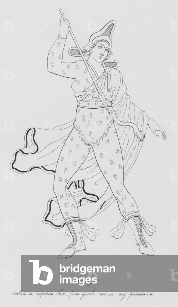Amazonas in Leopardenhaut bekleidet, aus griechischer Vase in meinem Besitz (Gravur)