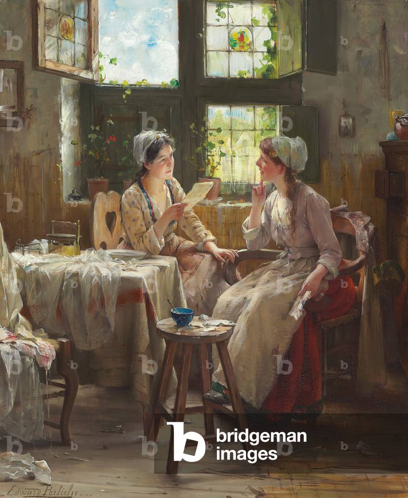 Immagine di Dipinto "La Buona Notizia (olio su tela)" di Edward Portielje